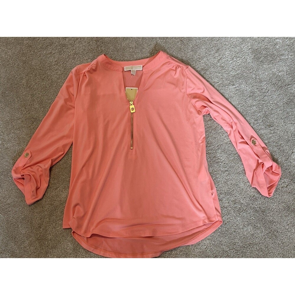 Michael Kors Shirt Top Blouse Women's Size large Grapefruit color bright NWT